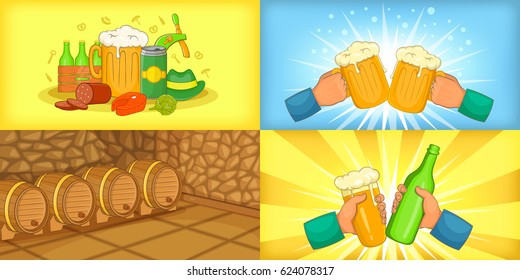 Beer banner set horizontal in cartoon style for any design vector illustration