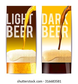 Beer banner vertical set with full realistic glasses isolated vector illustration