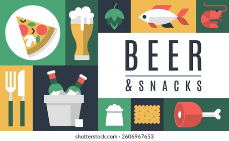 Beer bar poster banner glass bottle restaurant snack menu holiday geometric background vector pattern