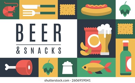 Beer bar poster banner restaurant snack mug menu holiday geometric background vector pattern 