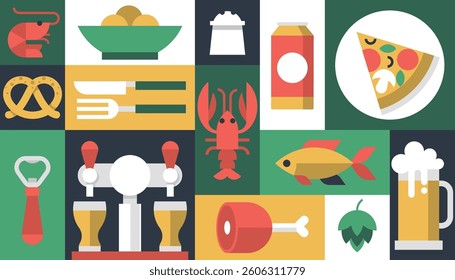 Beer bar restaurant snack holiday geometric background vector pattern poster banner