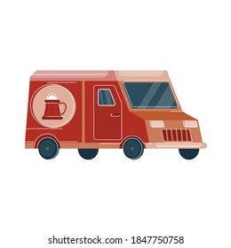 Beer bar set flat composition with isolated image of van branded with beer mug vector illustration