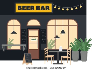 Beer Bar Street Facade Vector Illustration