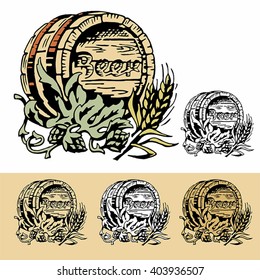 Beer Barrel. Eats and hop. Simple vector.