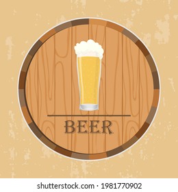 Beer barrel with a glass of beer. Beer retro banner. Vector illustration. Vector.