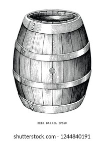 Beer barrel hand draw vintage engraving style isolated on white 