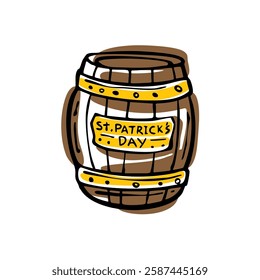 Beer Barrel. Hand drawn doodle of Symbol of St. Patrick's Day. A festive celebration of Irish culture, luck, and joy. Vector illustration.