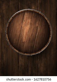 Beer barrel lid on wooden boards.  High detailed realistic illustration.