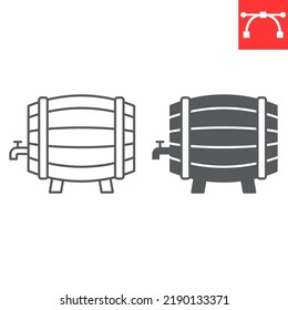 Beer barrel line and glyph icon, drink and oktoberfest, wooden beer barrel vector icon, vector graphics, editable stroke outline sign, eps 10.