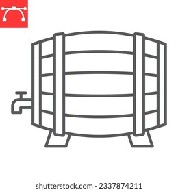 Icono de línea de barril de cerveza, oktoberfest y alcohol, icono del vector de cerveza keg, gráficos vectoriales de barriles de madera, signo de contorno de trazo editable, eps 10.