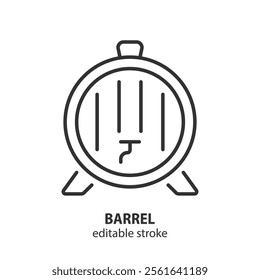 Beer barrel line icon. Wine wooden barrel symbol. Vector sign of alcohol drink. Editable stroke.