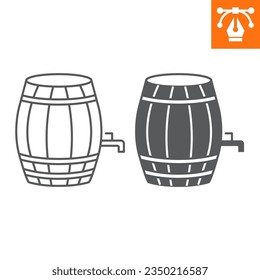 Beer barrel line and solid icon, outline style icon for web site or mobile app, oktoberfest and alcohol, keg of beer vector icon, simple vector illustration, vector graphics with editable strokes.