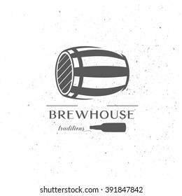 Beer barrel logo poster vector illustration. Brew house sign.