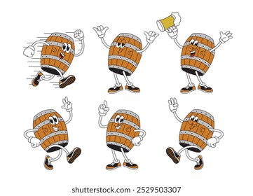 Beer Barrel Mascot Illustration with Various Pose Cartoon Set