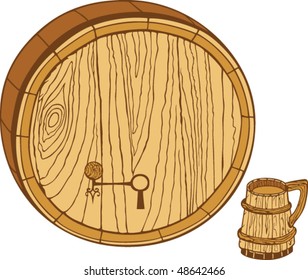 Beer barrel and mug