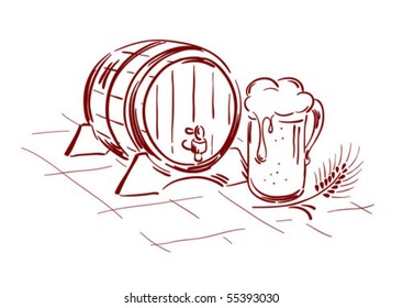 Beer barrel and mug