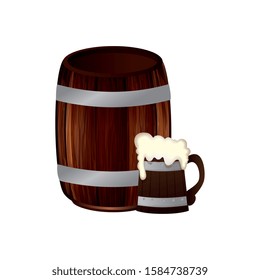 Beer barrel and mug design, Pub alcohol bar brewery drink ale and lager theme Vector illustration