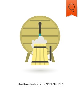 Beer Barrel with Mug. Oktoberfest Beer Festival. Flat design style. Vector