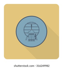 Beer Barrel with Mug. Oktoberfest Beer Festival. Long Shadow. Flat design style. Vector