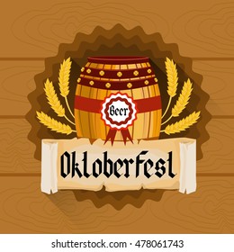 Beer Barrel Oktoberfest Festival Holiday Decoration Banner Flat Vector Illustration