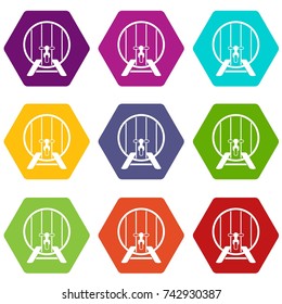 Beer barrel in pub icon set many color hexahedron isolated on white vector illustration
