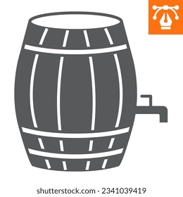 Beer barrel solid icon, glyph style icon for web site or mobile app, oktoberfest and alcohol, keg of beer vector icon, simple vector illustration, vector graphics with editable strokes.