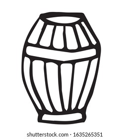 Beer barrel in the style of doodles.  Hand-drawn. Black line.  Vector isolated on a white background.