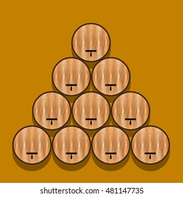 Beer barrel Vector illustration Few old wooden beer barrels Flat design