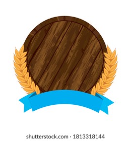 Beer barrel with wheat ears and ribbon design, Pub alcohol bar brewery drink ale and lager theme Vector illustration