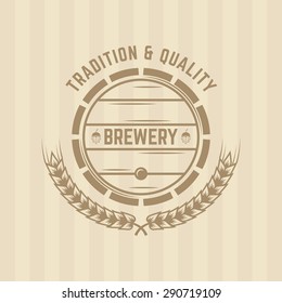 Beer barrel and wheat single vector colored label