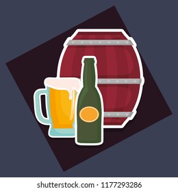 beer barrel wooden with bottles