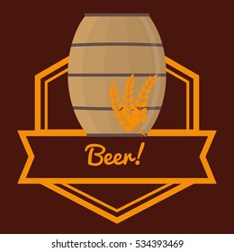 beer barrel wooden wheats label brown background vector illustration eps 10