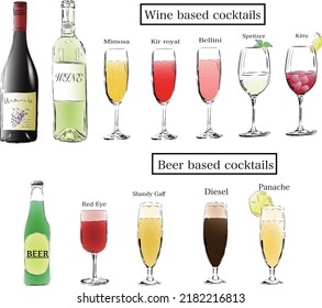 beer based and wine based cocktails set