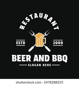 beer and bbq grill logo design vintage retro style