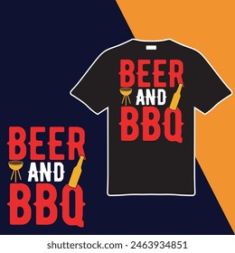 Beer And BBQ.T-shirt Design. Vector Illustration. 