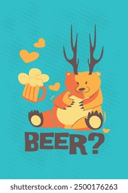  Beer with bear art design for t-shirt print, tee applique, fashion slogans, badge, label clothing, jeans, and casual wear.