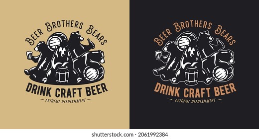 Beer bear for bar. Original brew design with bears for craft beer, pab or brewery