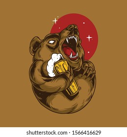 Beer bear illustration design is suitable for t-shirt, logo and merchandise designs. Available in eps 10 format