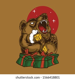 Beer bear illustration design is suitable for t-shirt, logo and merchandise designs. Available in eps 10 format