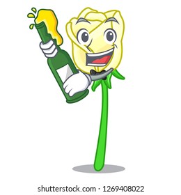 With beer beautiful white rose on the cartoon
