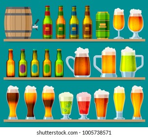 Beer in beerhouse brewery vector beermug or beerbottle and dark ale in bar on beery party with alcohol and beered up in pub illustration set isolated on background