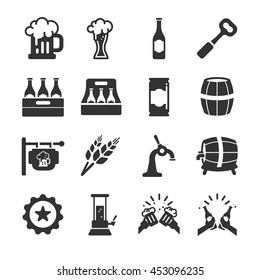 Beer and beverage icons. Included the icons as black beer, liquor, alcohol, drinks, barrel, bottle and more.