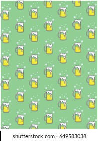 Beer beverages retro cartoon pattern with seamless background of mugs and tankards full of light beer