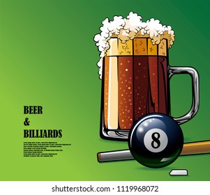 Beer and billiards illustrated poster