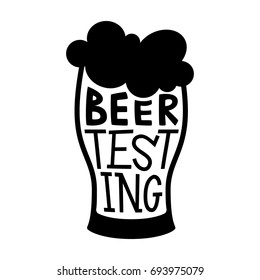 Beer black and white hand drawn vector illustration with lettering, quote for poster or label, typographic design.