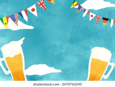 Beer, blue sky and flag garland