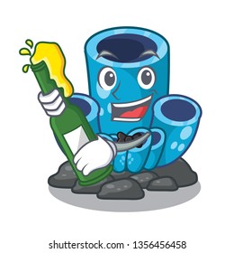 With beer blue sponge coral under sea cartoon