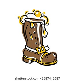 Bota de cerveja. Rabiscar desenhado à mão de Símbolo do Dia de São Patrício. Uma celebração festiva da cultura irlandesa, sorte e alegria. Ilustração vetorial.