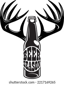 Beer bootle with text beer season and deer antlers