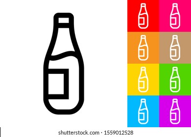 Beer Botlte. Line Icon With Different Color Background.